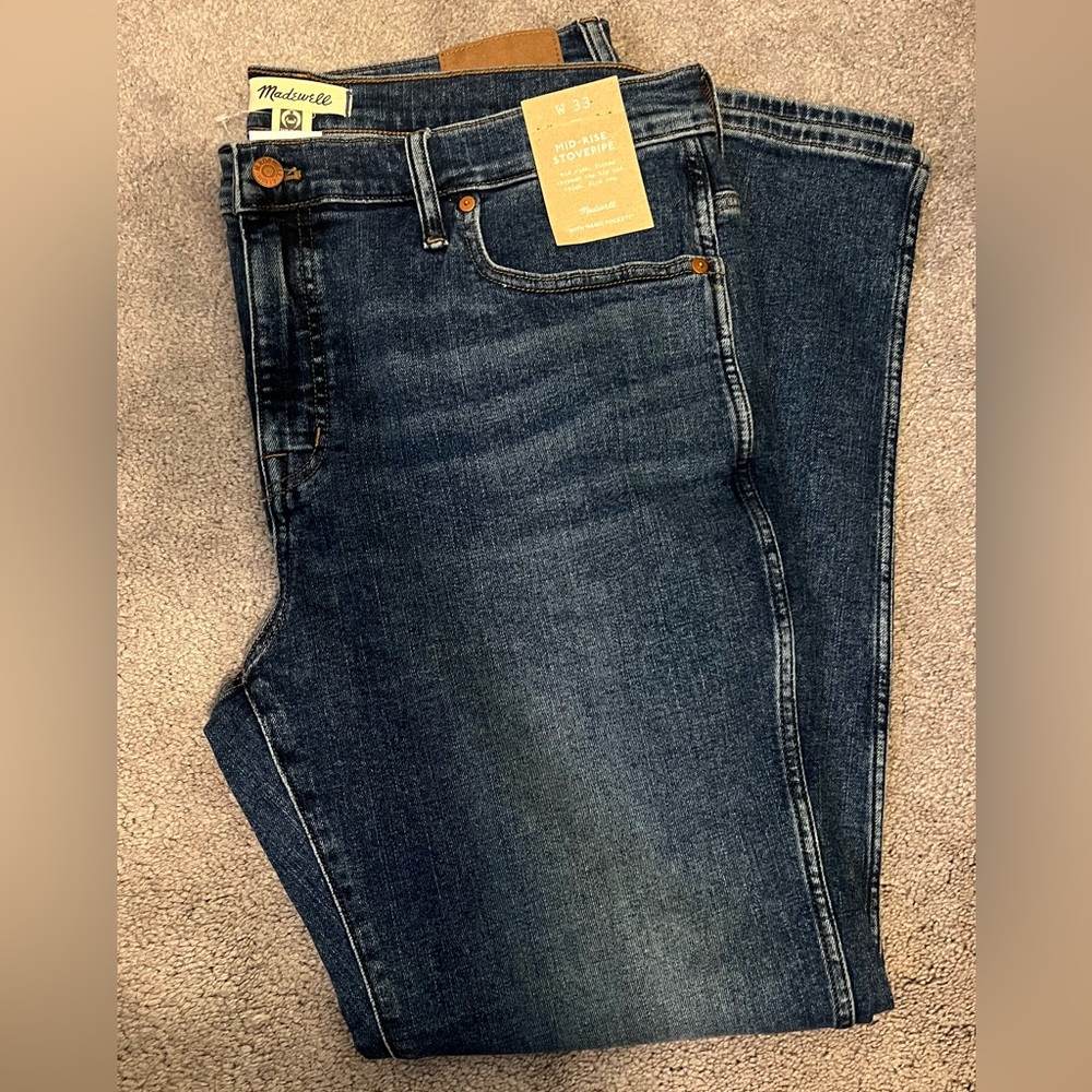 Madewell Womens Mid Rise Stovepipe jeans size 33 NEW